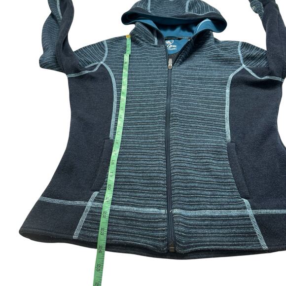 KUHL Chianti Fleece Hooded Full Zip Sweater Jacket Size Small Womens Blue Stripe - Picture 9 of 10